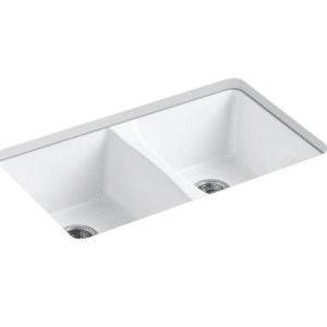 Quartz Countertop  (18 Gauge) Compatible Sink K-5873 33” x 22” Double Bowl Under-mount Kohler Cast Iron