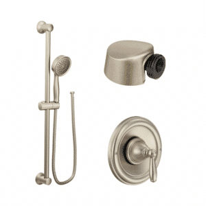 Moen 3668EPBN, Brushed Nickel EcoPerformance Showerhead Handheld Shower w/A725BN Circular drop Ell and T2151BN Brantford Brushed Nickel Posi-Temp Valve Trim